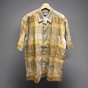 Tori Richard "Mirage" Embroidered Jacquard Plaid Aloha Shirt - Dune L